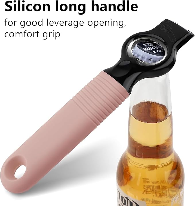 2-Pack Magnetic Beer Bottle Opener & Soda Can Opener, 2-in-1 Bottle Opener and Can Tab Opener Tool for Bartender, Long Nails, Arthritis, Silicone Handle with Build in Magnet - Dirty Pink - Image 4