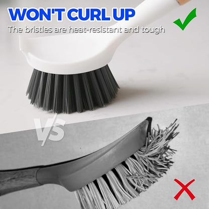Holikme 3 Pack Cast Iron Brush and Scraper with Bamboo Handle – Skillet Scrubber with Tough Nylon Bristles, Kitchen Cleaner for Cleaning Skillet, Grill Pan, Dark Gray - Image 3