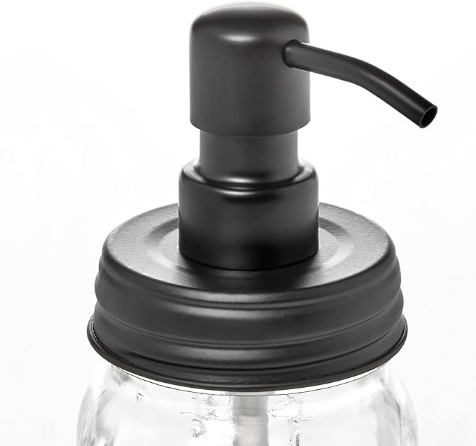 Mason Jar Soap and/or Lotion Dispenser with Gloss Black Pump Dispenser and Non Slip Coaster for Hand Sanitizer, Liquid Soap or Hand/Body Lotion (Gloss Black, 12oz &16oz)