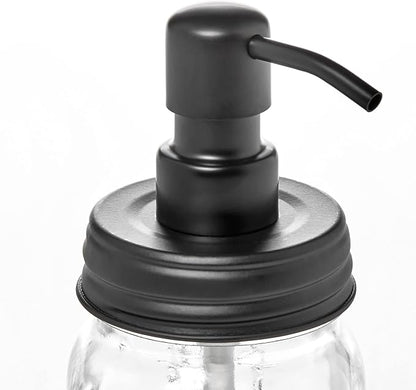 Mason Jar Soap and/or Lotion Dispenser with Gloss Black Dispenser Pump and Non Slip Coaster for Hand Sanitizer, Liquid Soap or Hand/Body Lotion (Gloss Black, Single 16oz)