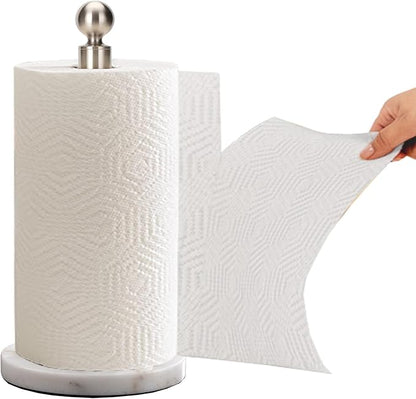 Paper Towel Holder Countertop, Standing Paper Towel Roll Holder for Kitchen Bathroom, with Weighted Base for One-Handed Operation (Marble Base, Brushed Nickel) by Kalitro
