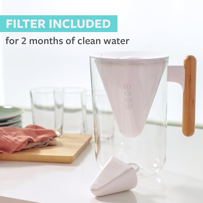 Soma by Full Circle 10-Cup Water Filter Pitcher - Beautiful Water Dispenser with Sustainable Bamboo Handle, Coconut Shell Activated Carbon Filter - Image 4