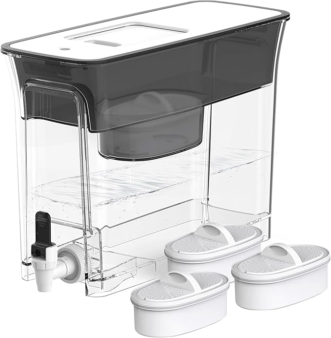 Waterdrop 35-Cup Slim Water Filter Dispenser, Large Capacity Water Filter Pitcher, 200-Gallon Long-Life, 5X Lifetime, Reduces Chlorine, PFOA/PFOS and More, BPA Free, Black (with 3 Filters) by Waterdrop