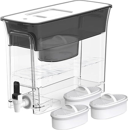 Waterdrop 35-Cup Slim Water Filter Dispenser, Large Capacity Water Filter Pitcher, 200-Gallon Long-Life, 5X Lifetime, Reduces Chlorine, PFOA/PFOS and More, BPA Free, Black (with 3 Filters) by Waterdrop
