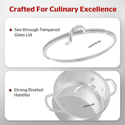 SUNHOUSE Stainless Steel Stock Pot - 16 Quart Heavy-Duty Induction Cooking Pot with Visible Lid for Pasta, Soup, Spaghetti - Nonstick Thick-Bottom Deep Stockpot for Canning, Boiling, and Simmering - Image 8