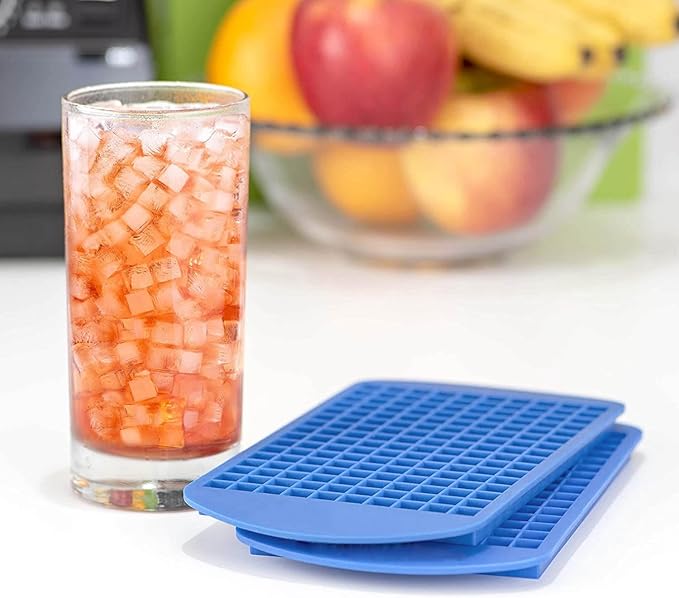 Mini Ice Cube Trays Set of 2-160 Small Ice Cubes Silicone Mold for Whiskey, Cocktails, Water Bottles - BPA Free Flexible & Stackable Ice Maker (Blue) - Image 2
