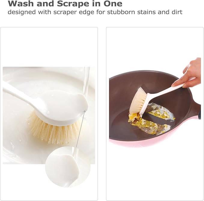 Facjoleco Dish Brush with Handle, Pot Brush, 2 Pack Kitchen Scrub Brushes for Cleaning, Dish Scrubber with Soft Bristles for Sink, Pots, Pans - Image 4