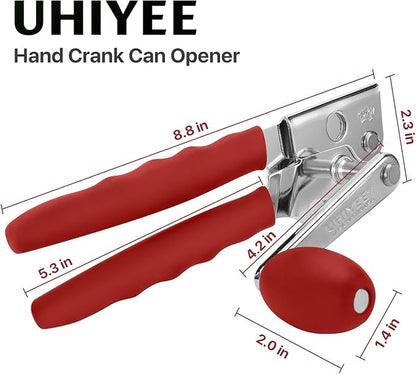 Commercial Can Opener, UHIYEE Hand Crank Can Opener Manual Heavy Duty with Comfortable Extra-long Handles, Oversized Knob, Large Handheld Can Open Easy for Big Cans, Red - Image 7