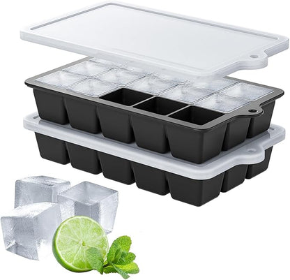 Silicone Ice Cube Tray 2 Pack, HANCELANT Ice Cube Mold, Ice Trays for Freezer with Lid for Whiskey, Baby Food, BPA Free, Easy Release by HANCELANT