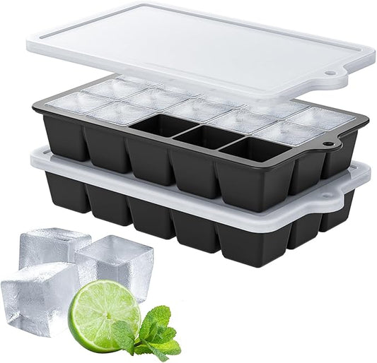 Silicone Ice Cube Tray 2 Pack, HANCELANT Ice Cube Mold, Ice Trays for Freezer with Lid for Whiskey, Baby Food, BPA Free, Easy Release by HANCELANT