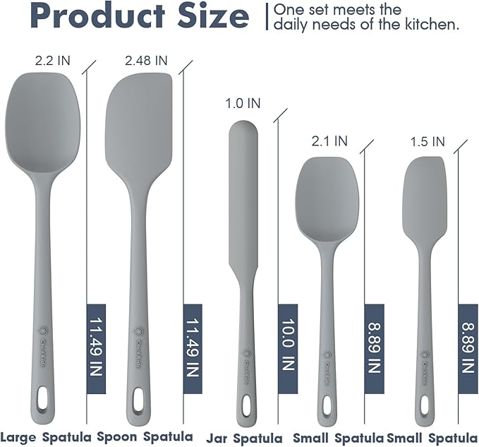 ChefAide 5 Pieces Silicone Spatula Set, Food Grade Rubber Spatula, Upgrade Strong Handle with Ergonomic Grip, Heat Resistant Up to 600°F for Nonstick Cookware, Cooking - Image 2