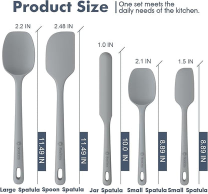 ChefAide 5 Pieces Silicone Spatula Set, Food Grade Rubber Spatula, Upgrade Strong Handle with Ergonomic Grip, Heat Resistant Up to 600°F for Nonstick Cookware, Cooking - Image 2