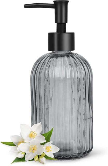 Topsky Glass Soap Dispenser with Plastic Pump, 400ml Liquid Hand Soap Dispenser, Rustproof Pump for Kitchen & Bathroom, Great for Lotions, Essential Oil, Liquid Soaps,Gray by HomeandKitchenNO1