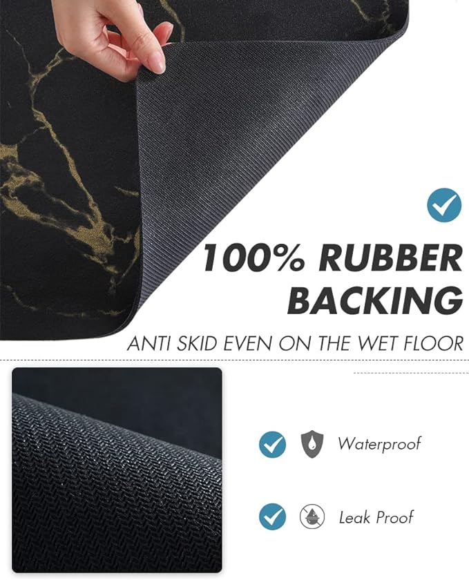 AMOAMI Coffee Mat Hide Stain Rubber Backed Absorbent Dish Drying Mat for Kitchen Counter-Coffee Bar Accessories, Black & Gold, 17"X31.5" - Image 6