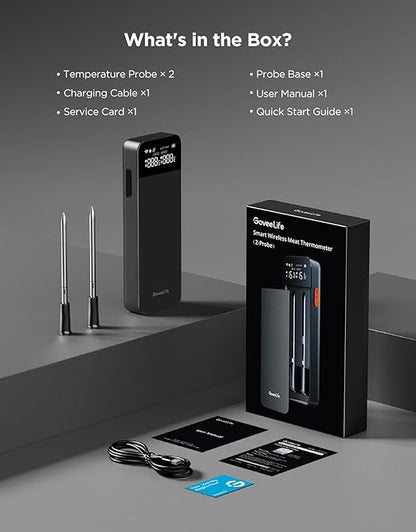 GoveeLife Smart Wireless Meat Thermometer 2 Probes with Stable Bluetooth WiFi Transmission, Digital Oven Thermometer with Accuracy±1.8℉, IP68, Charge Magnetic Base, Alarm, for BBQ, Grill, Smoker