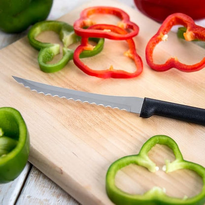 Rada Cutlery Tomato Slicer Knife (W226), 5" Stainless Steel Serrated Blade, Black Handle, Pack of 6