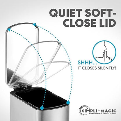 SIMPLI-Magic 6L/1.6G Stainless Steel Bathroom Trash Can with Hands-Free Foot Pedal, Quiet Soft-Close Lid, Compact Space-Saving Size - Image 4