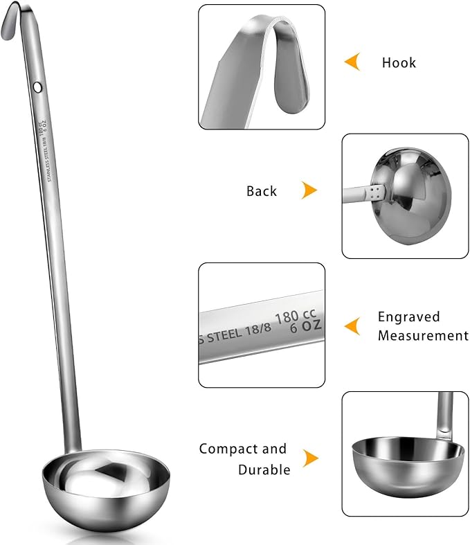 meekoo Stainless Steel Ladle Soup Handle Ladle with Pouring Rim for Kitchen Cooking Soup Sauce - Image 3