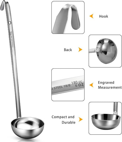meekoo Stainless Steel Ladle Soup Handle Ladle with Pouring Rim for Kitchen Cooking Soup Sauce - Image 3