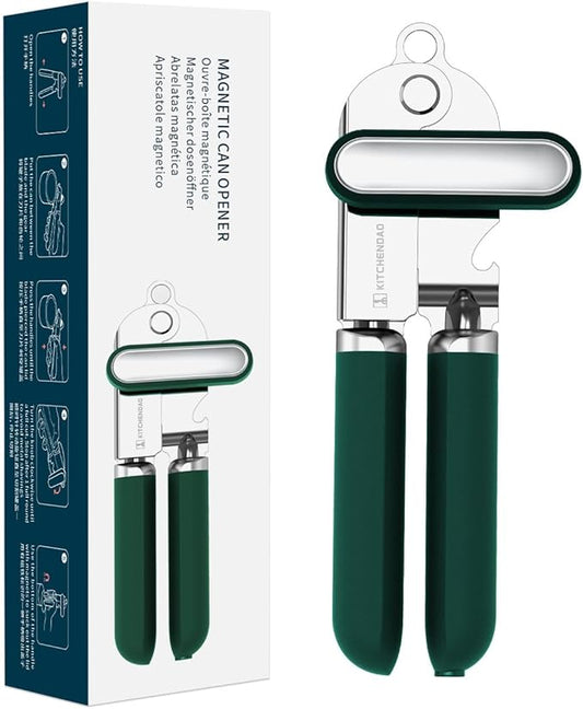 KITCHENDAO Manual Can Opener, Super Sharp Sandvik 12C27 Blade, Handheld Can Opener with Magnet, Smooth Edge Cut, Soft Grip, Oversized Knob for Seniors & Arthritis, Easy to Use, Green