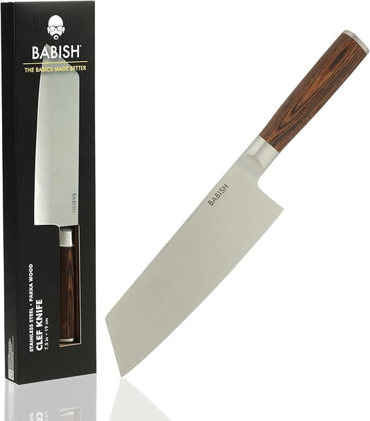 Babish 7.5-Inch Clef Knife – High-Carbon 1.4116 German Steel Kitchen Knife with Dark Pakka Wood Handle, Chef & Cleaver Hybrid for Chopping, Slicing & Prep, Full-Tang, Razor Sharp, Ergonomic Design
