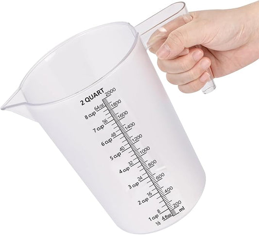 Food-Grade Plastic Measuring Pitcher – 64 Ounce & 8 Cups Measuring Cups with Handle for Liquid, Motor Oil, Pool & Lawn Chemicals, Dilution, Soap Mixing, Brewing, Commercial & Kitchen Use(2000ml)