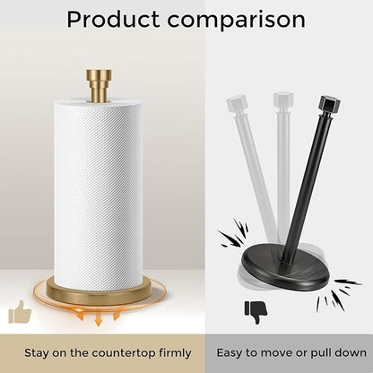 Warm Gold Paper Towel Holder Countertop, Freestanding Paper Towel Stand with Weighted Non-Slip Base, Easy Assembly, Unique Decorative End Cap for Kitchen and Bathroom - Image 3