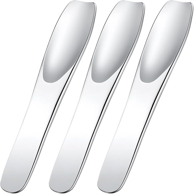 Pndeyo 3pcs Mini Stainless Steel Makeup Spatula, 2.75x0.45in Reusable Cosmetic Cream Spatulas Spoon, Silver Skincare Scoop Applicator Facial Massage Beauty Tools for Mixing Face Eye Cream