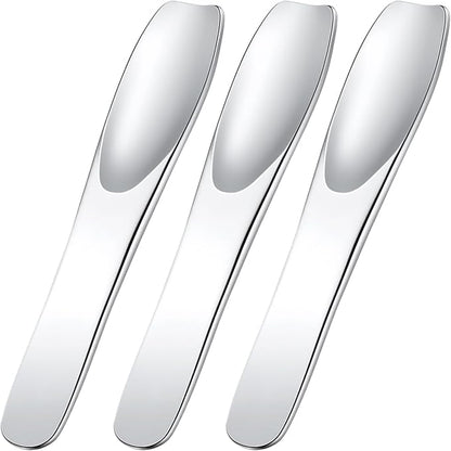 Pndeyo 3pcs Mini Stainless Steel Makeup Spatula, 2.75x0.45in Reusable Cosmetic Cream Spatulas Spoon, Silver Skincare Scoop Applicator Facial Massage Beauty Tools for Mixing Face Eye Cream