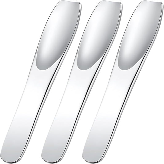 Pndeyo 3pcs Mini Stainless Steel Makeup Spatula, 2.75x0.45in Reusable Cosmetic Cream Spatulas Spoon, Silver Skincare Scoop Applicator Facial Massage Beauty Tools for Mixing Face Eye Cream