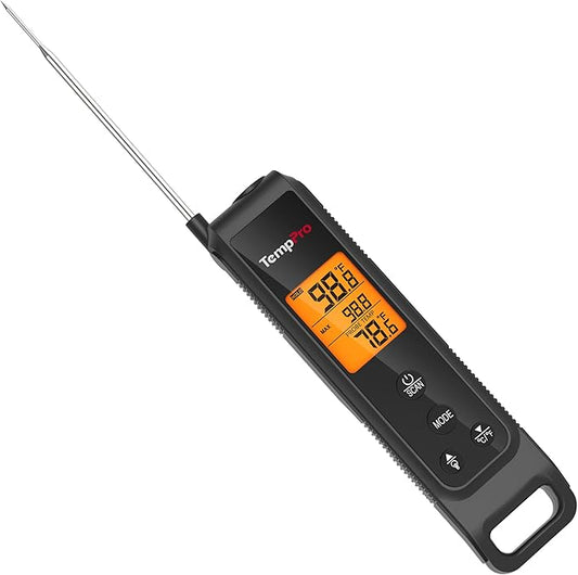 TempPro 2-in-1 Instant Read Thermometer for Cooking, Infrared Thermometer with Meat Probe, Non-Contact Laser Meat Thermometer for Griddle Grill Pizza Oven, Black (Previously ThermoPro) by TempPro