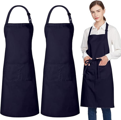 Jubatus 2 Pack 100% Cotton Aprons with 2 Pockets Cooking Chef Kitchen Adjustable Bib Apron for Women Men, Navy Blue by Jubatus