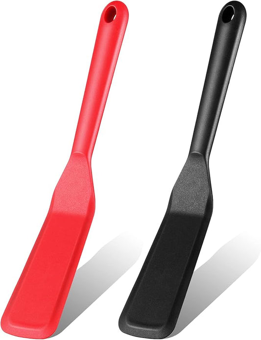 Zopeal 2 Pieces Crepe Spatula Silicone Narrow Skinny Flipper Long Heat Resistant Cooking Pancake Spatula Non Stick for Cooking Egg Burgers Pizza Pancake Steak Omelet(Red, Black)