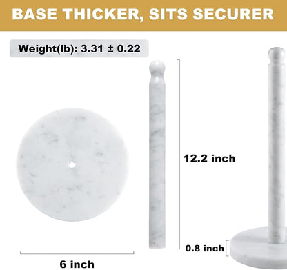 Koville Carrara Marble Paper Towel Holder Countertop, 6“ Genuine Stone Paper Towel Holder Stand for Kitchen Storage, for Standard or Jumbo-Sized Rolls - Image 2