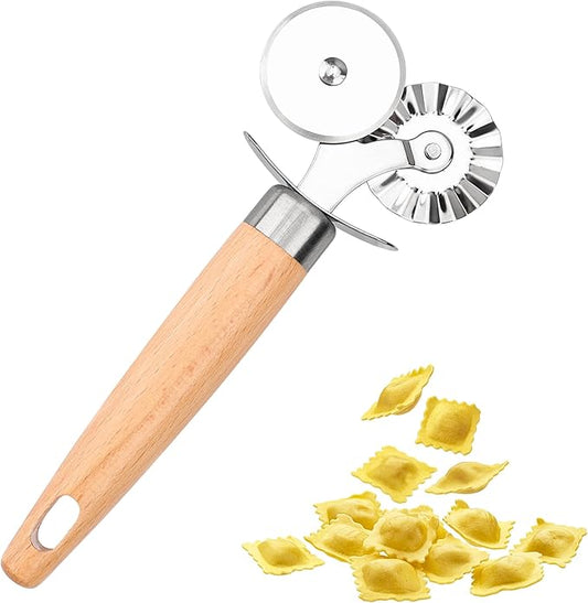Pastry Cutter Double Wheel - Exquisite Wooden Handle, Perfect for Pasta, Pizza, Ravioli, Cookie -Cheese Slicers Enhance Your Culinary Artistry