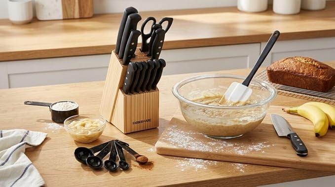 Farberware 22-Piece Never Needs Sharpening Triple Rivet High-Carbon Stainless Steel Knife Block and Kitchen Tool Set, Black, Durable AND Precision Cutlery - Image 9