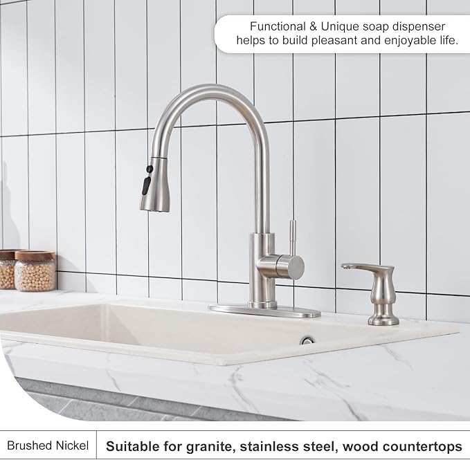 GAGALIFE Kitchen Sink Soap Dispenser Brushed Nickel, Under Sink Soap Dispenser with 40" Silicone Extension Tube Kit,Say Goodbye to Frequent Refills - Image 3