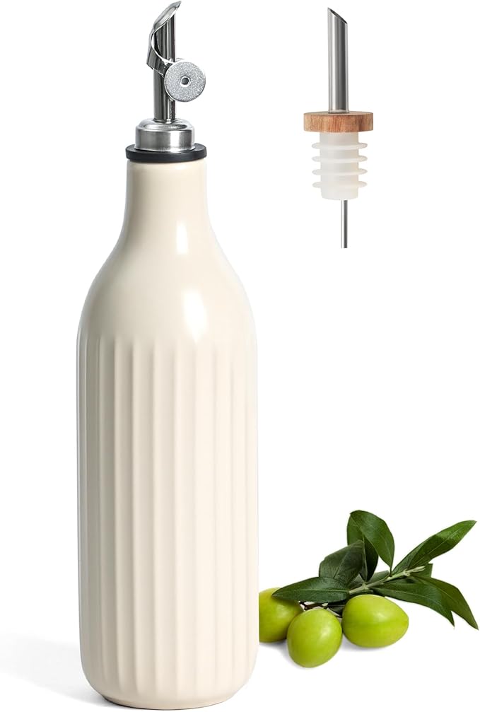 FE FUN ELEMENTS Olive Oil Dispenser Bottle, 19 oz Oil Dispenser for Kitchen and Vinegar Dispenser Bottle, Suitable for Vinegar, Coffee Syrups & Other Liquids, Off White by IntoYourHouseOntoYourTable