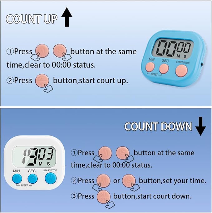 Digital Kitchen Timer, 6 Pcs Classroom Timers for Kids Teacher, Magnetic Countdown Minute Simple Timer for Cooking Study Exercise Game Baking Reading Gym Meeting Work Task (Blue/Green/White/Pink)