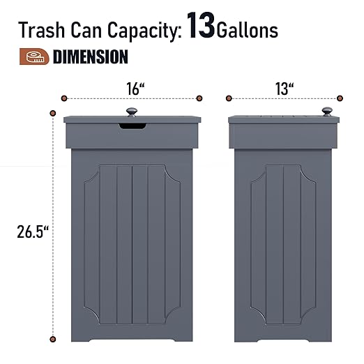 Function Home Trash Can Cabinet, 13 Gallon Kitchen Garbage Can, Wood Recycling Trash Bin, Freestanding Dog Proof Trash Can, Farmhouse Trash Cabinet with Lid for Home Kitchen Bathroom, Grey - Image 4
