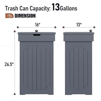 Function Home Trash Can Cabinet, 13 Gallon Kitchen Garbage Can, Wood Recycling Trash Bin, Freestanding Dog Proof Trash Can, Farmhouse Trash Cabinet with Lid for Home Kitchen Bathroom, Grey - Image 4