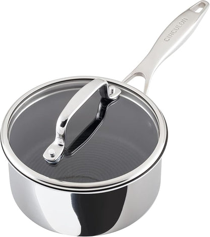 Circulon C1 Series Stainless Steel Plated Non-Stick Cookware with ScratchDefense Technology with Lid, Safe for Metal Utensils, 1.5 Litre, Polished Stainless Steel
