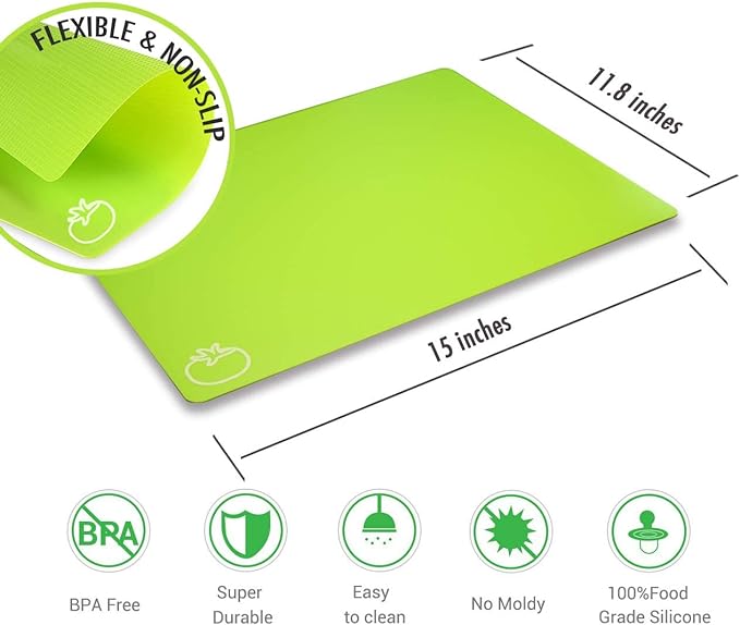 Cutting Board Mats Flexible Plastic Colored Mats with Food Icons, Fotouzy BPA-Free, Non-Porous, Anti-skid back and Dishwasher Safe, Set of 7 Rainbow - 7 Pieces - Image 4