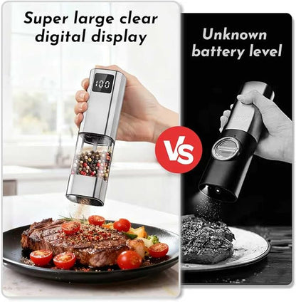 Upgraded Larger Capacity Electric Salt and Pepper Grinder Set Rechargeable with Digital Display, Light & Ceramic Core, Adjustable Coarseness, Stainless Steel Material Sliver 2 Pack - Image 2