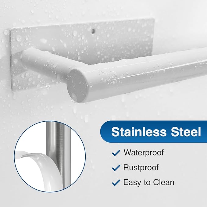 Paper Towel Holder - Self-Adhesive or Drilling, White, Wall Mounted, SUS304 Stainless Steel Kitchen Roll Dispenser Under Cabinet - Image 3