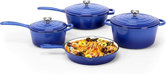 QuliMetal Nonstick Enameled Cast Iron Cookware Set, 4-Pcs Pots and Pans with Lid, Healthy Round Dutch Oven Pot for Sourdough Bread Baking, Oven Safe up to 500° F or on All Stovetop