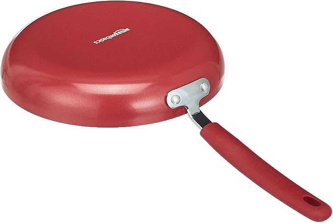 Amazon Basics Aluminum Non-Stick Cookware Set, Oven Safe, Dishwasher Safe, Stay-Cool Handles, 12-Piece, Red - Image 3