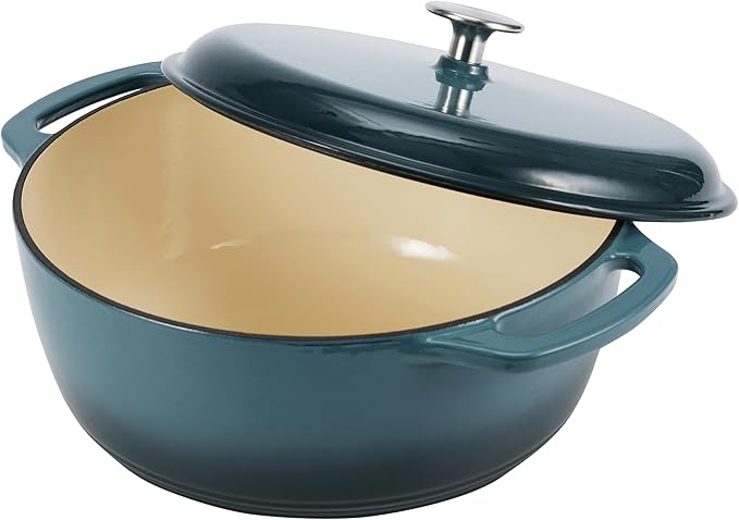 Amazon Basics Enameled Cast Iron Dutch Oven Pot with Lid, Oven Safe, Heavy-Duty, Dual Handles for Braising, Stews, Roasting, Round, 6-Quart, Gray - Image 3