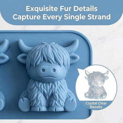 Mini Highland Cow Ice Cube Mold - Cute 3D Silicone Tray for Whiskey, Cocktails & Party Drinks, Fun Cow-Shaped Ice Maker for Bar, Home, Birthday Gift for Cow Lovers