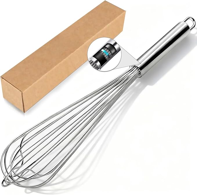 18/10 Stainless Steel Large Whisk, 15.5 inch Heavy Duty Long Whisk Suitable for Deep Pots or Big Bowl, Mixing, Beating, Blending by LKEAKICN